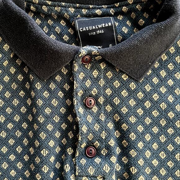 Vintage Engbers Casualwear Blue Diamond Polo Sweater Pattern AOP Fall Unisex L - Picture 7 of 14